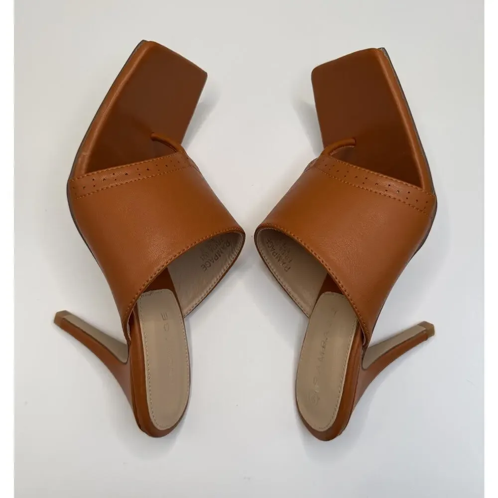 NWOT Rampage brown women's square-toe thong mule sandals slip-on Sz 9